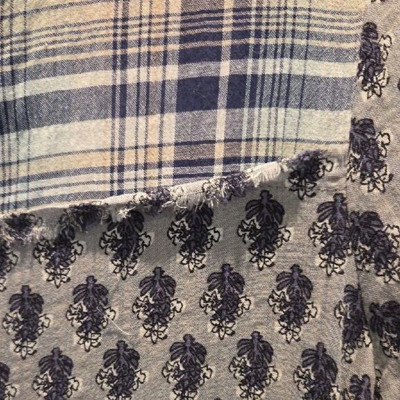 ODDY Tiered Button Down Tunic Raw Edge High Low Hem Gray And Blue Women's Small - Picture 7 of 12